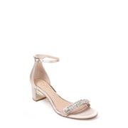 JEWEL BADGLEY MISCHKA Womens Beige Jeweled Toe Strap Cushioned Open Toe Block Heel Buckle Dress Sandals 8.5